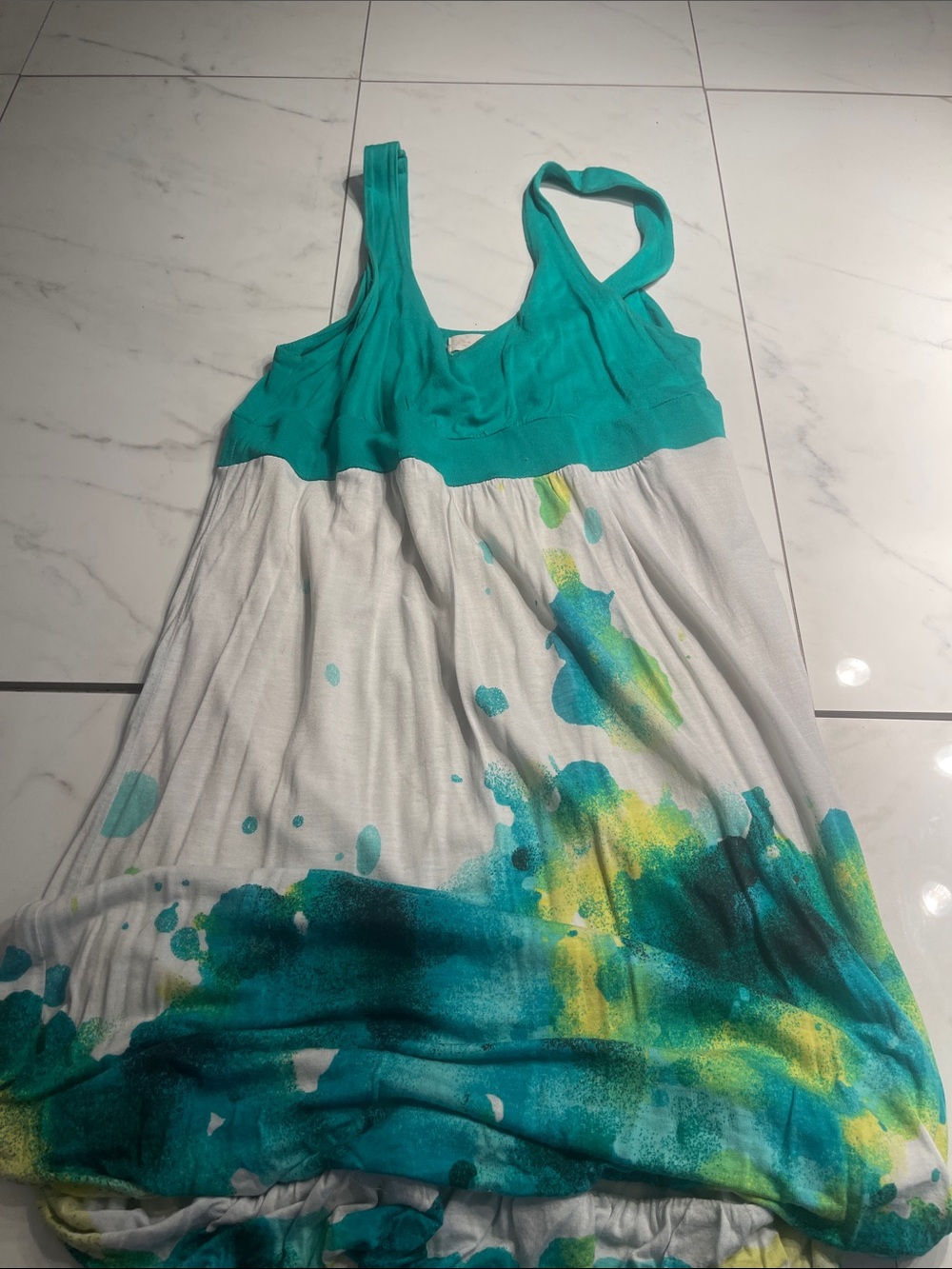 one clothing Teal and White Splash-Print Casual Sundress